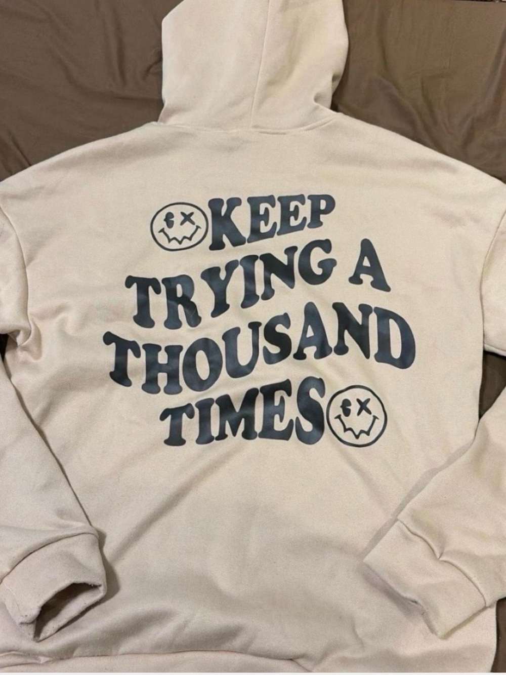 Othr Beige Hoodie Sweatshirt with Dark Gray Graphic